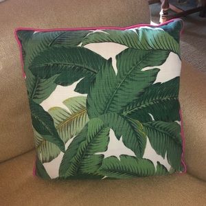 Palm print with hot pink cording pillow